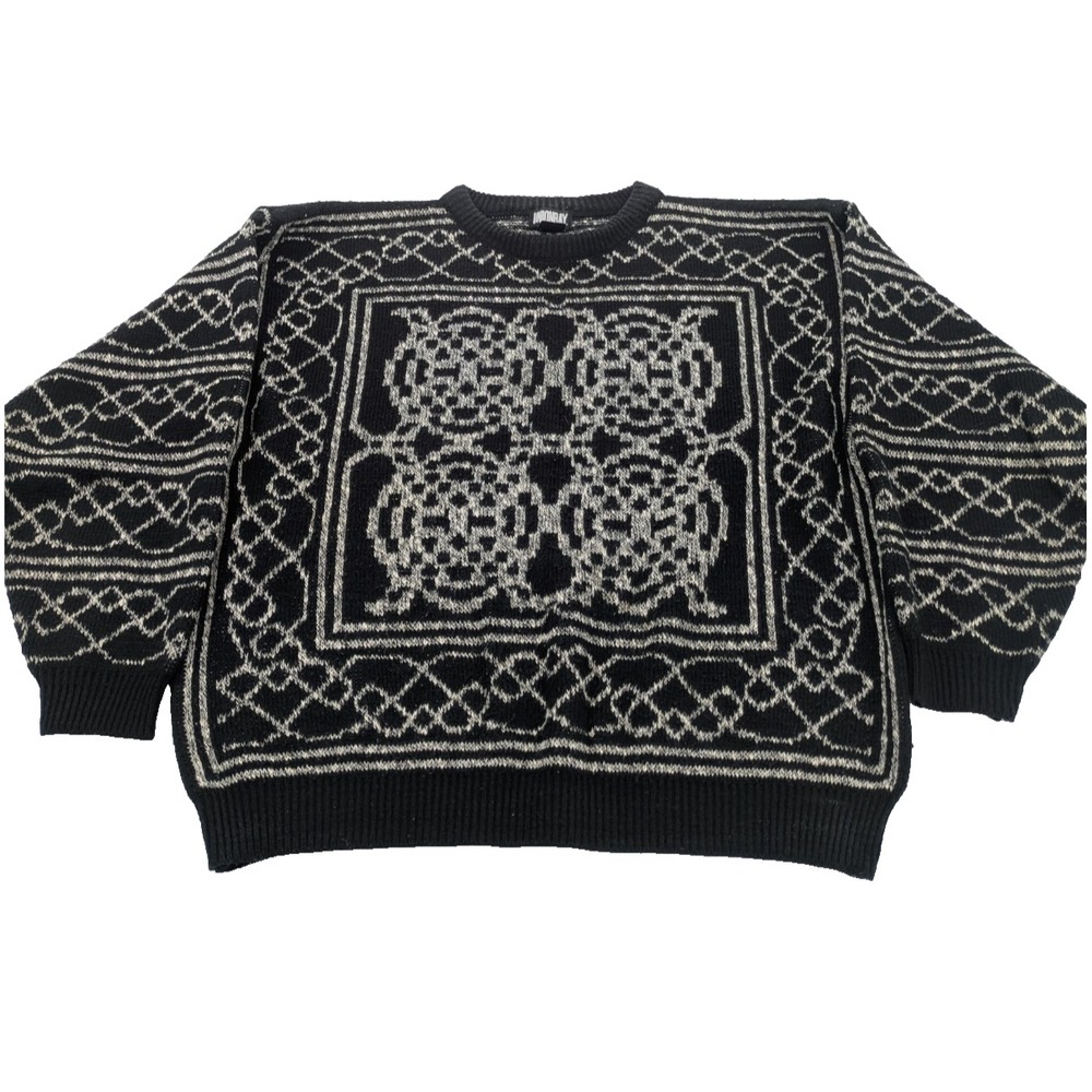Vtg Unionbay Sweater Mens Size S Black Ribbed Knit Geometric Pullover 90s Grunge